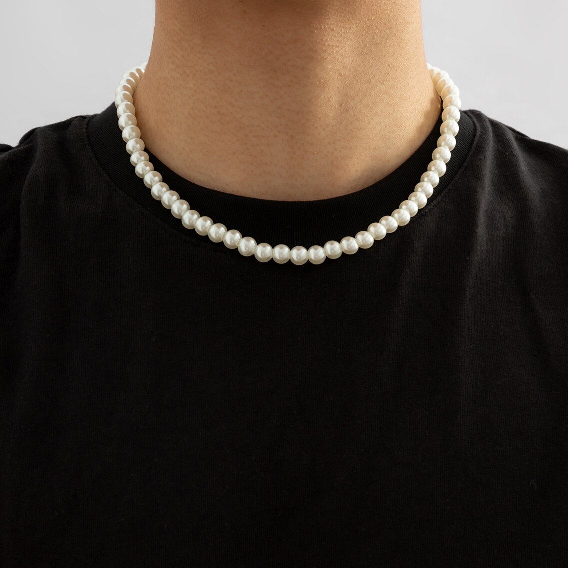 Men Accessories Neck Chain - عقد ضيق قصير مُزخرف باللؤلؤ بسيط