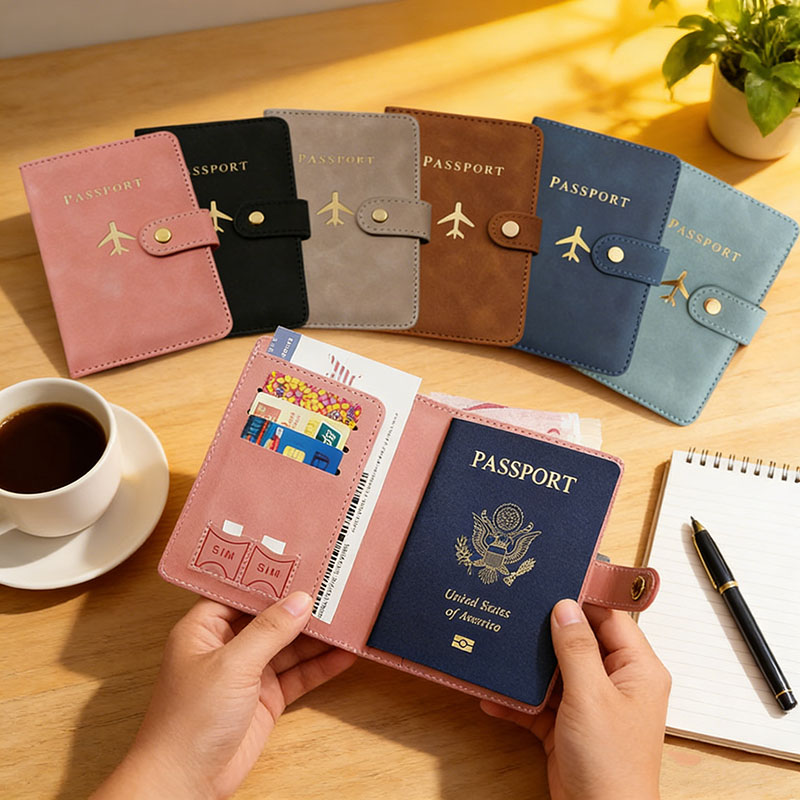 Passport Wallet Rfid - حافظة جواز سفر جلدية للسفر، محفظة